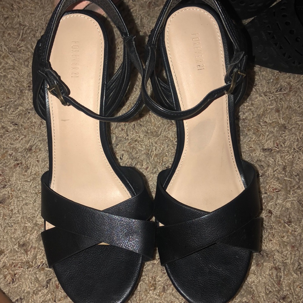 Black with brown on side wedged heel